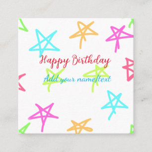 Carte De Visite Carré Etoiles colorées heureux anniversaire ajouter nom