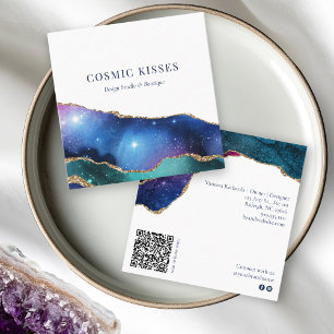 Carte De Visite Carré Étoiles Cosmiques Chic Galaxie Entreprise Code QR