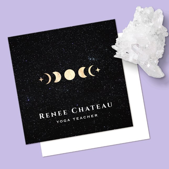 Carte De Visite Carré Étoiles de la phase de la lune d'or (Créateur téléchargé)