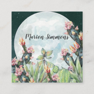 Carte De Visite Carré Étoiles du désert nocturne de Cactus   Réseaux soc