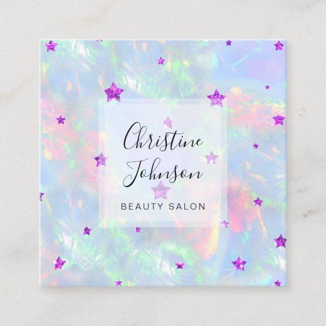 Carte De Visite Carré Étoiles pourpres de parties scintillant FAUX (Devant)