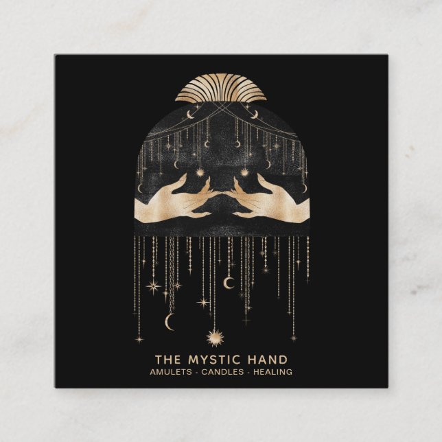 Carte De Visite Carré *~* Étoiles Universelles Cosmiques Mains Mystiques (Devant)