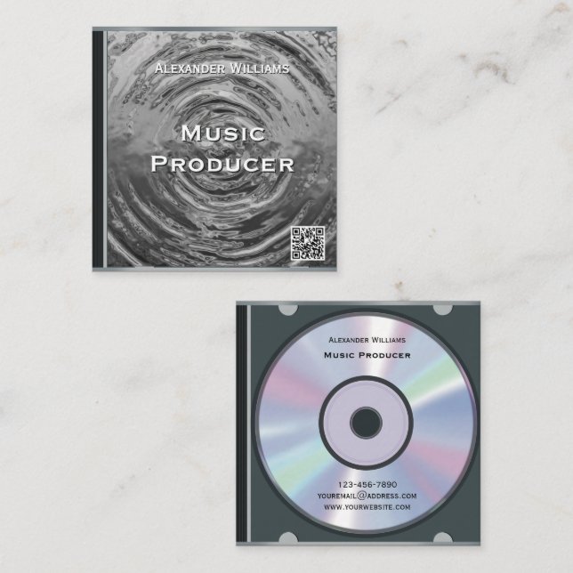 Carte De Visite Carré Étui de CD musical argenté à code QR rétro (Devant / Derrière)