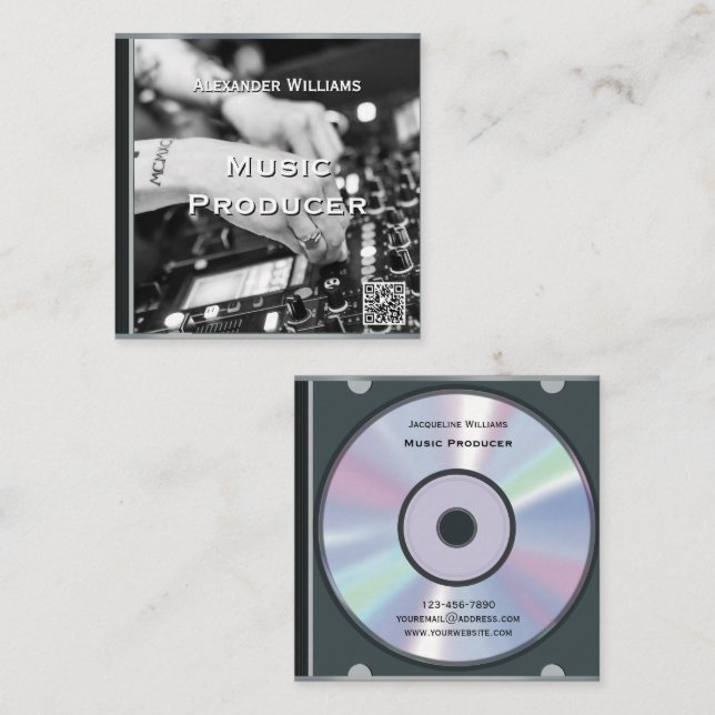 Carte De Visite Carré Étui de CD musical rétro à code QR II (Devant / Derrière)