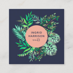 Carte De Visite Carré Événements roses bleus élégants botaniques