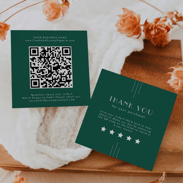 Carte De Visite Carré EVERLY Vert Émeraude Code QR Laissez un avis (EVERLY Emerald Green QR Code Leave A Review Square Business Card)
