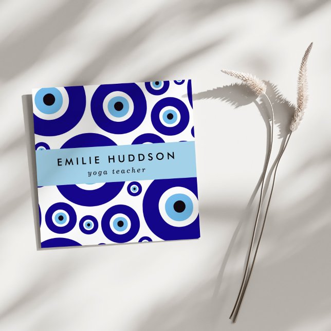 Carte De Visite Carré Evil Eye Pattern, Greek Eye, Nazar, Yoga Teacher (Créateur téléchargé)