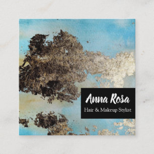 Carte De Visite Carré Excitation noire argentée bleue d'aquarelle de