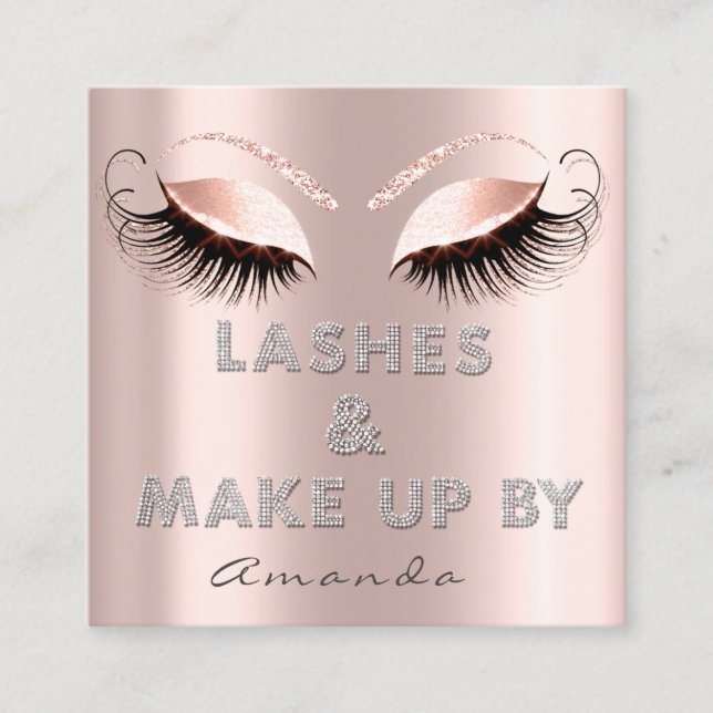 Carte De Visite Carré Extension Lashes Par Diamond Script Rose Parties s (Devant)