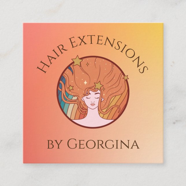 Carte De Visite Carré Extensions de cheveux Orange Ombre Gradient Thème  (Devant)