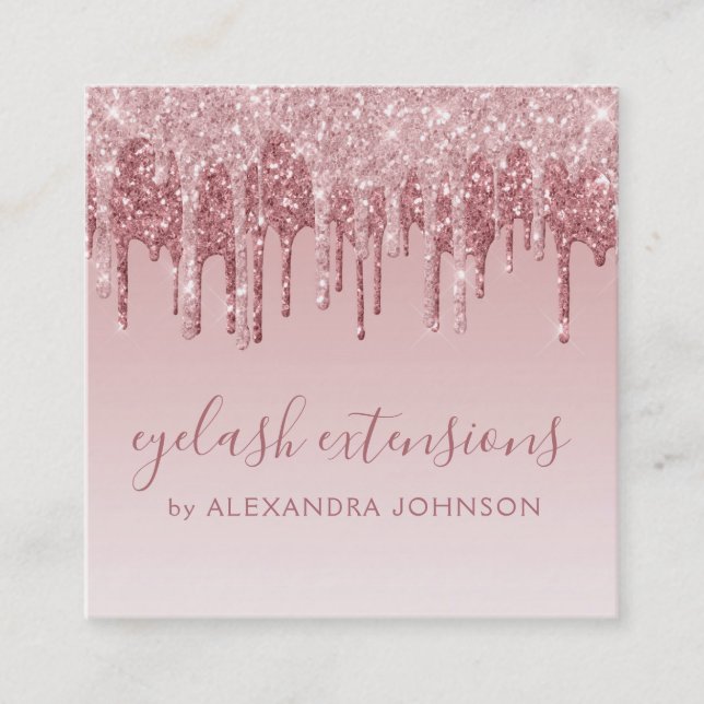 Carte De Visite Carré Extensions rose Parties scintillant or étincelante (Devant)