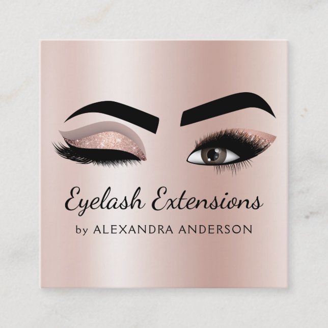 Carte De Visite Carré Eyelash Extensions Lashes Parties scintillant Rose (Devant)