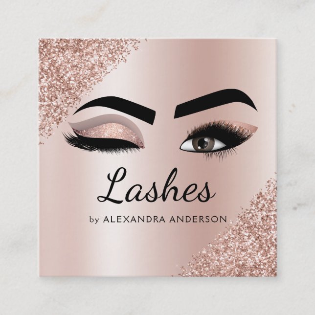 Carte De Visite Carré Eyelash Extensions Lashes Parties scintillant Rose (Devant)