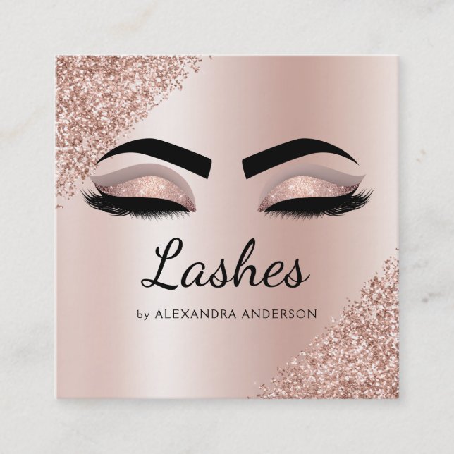 Carte De Visite Carré Eyelash Extensions Lashes Parties scintillant Rose (Devant)