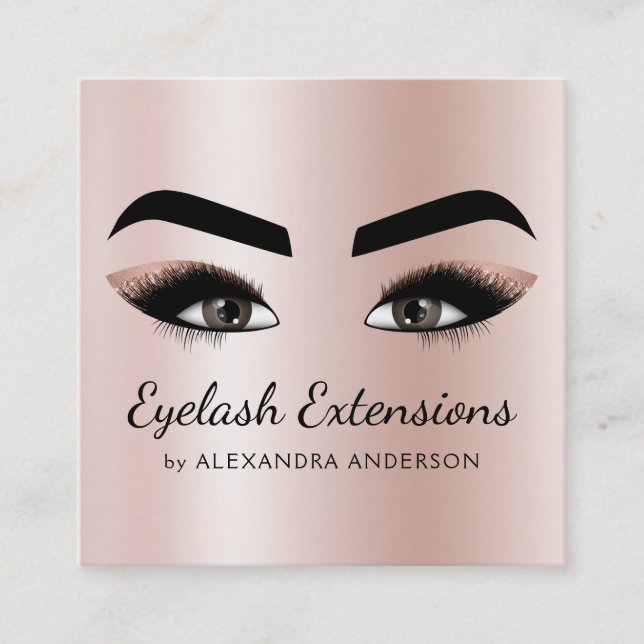 Carte De Visite Carré Eyelash Extensions Lashes Parties scintillant Rose (Devant)