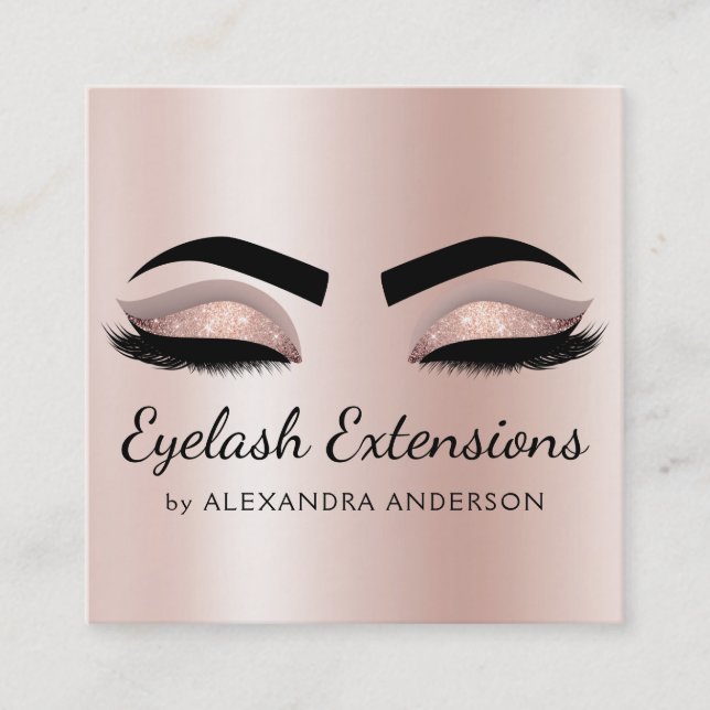 Carte De Visite Carré Eyelash Extensions Lashes Parties scintillant Rose (Devant)