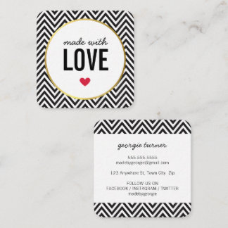 Carte De Visite Carré FABRIQUÉ AVEC AMOUR mignon chevron d'emballage noi