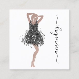 Carte De Visite Carré Fashion Designer Shop Robe QRCode Logo Rose Blanc