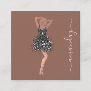 Carte De Visite Carré Fashion Designer Shop Robe QRCode Logo Rose Glam