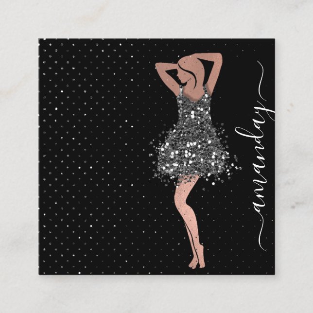 Carte De Visite Carré Fashion Designer Shop Robe QRCode Logo Rose Gris (Devant)