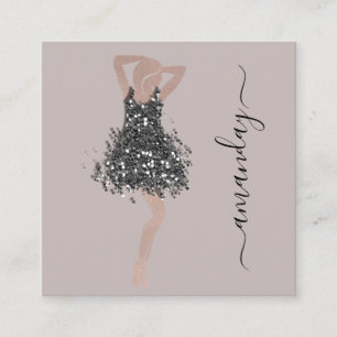 Carte De Visite Carré Fashion Designer Shop Robe QRCode Logo Rose ivoire