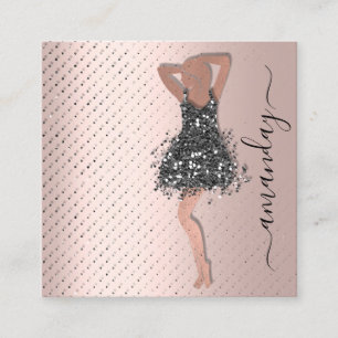 Carte De Visite Carré Fashion Designer Shop Robe QRCode Logo Rose Spark