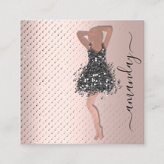 Carte De Visite Carré Fashion Designer Shop Robe QRCode Logo Rose Spark (Devant)