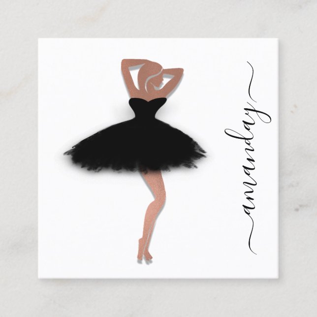 Carte De Visite Carré Fashion Designer Shop Rose Black Dress Logo QRCode (Devant)