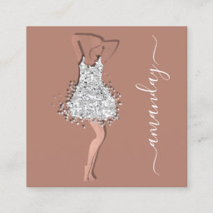 Carte De Visite Carré Fashion Designer Shop Rose Grey robe QR Code