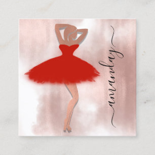 Carte De Visite Carré Fashion Event Boutique Rose Robe Rouge QR Code Bla