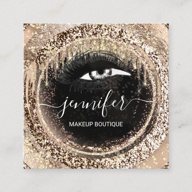 Carte De Visite Carré Faux Gold Boutique Lashes de maquillage QRCode Las (Devant)