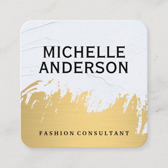 Carte De Visite Carré Faux Gold Brossé gris blanc | Mode stylé (Devant)