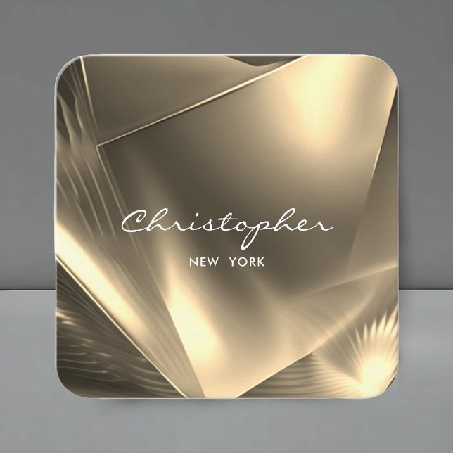 Carte De Visite Carré Faux Gold Foil Minimal QR Code et médias sociaux (Faux Gold Foil Minimal QR Code & Social Media Square Business Card)