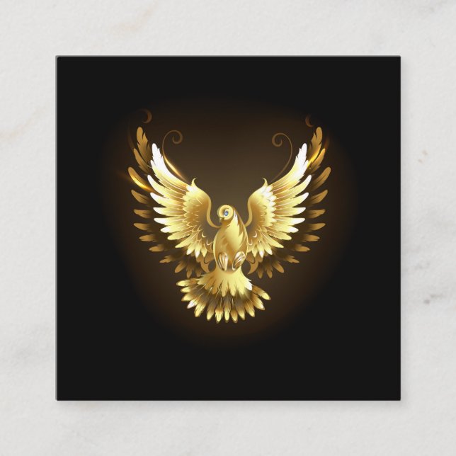 Carte De Visite Carré Faux Gold Foil Peace Dove en noir (Devant)