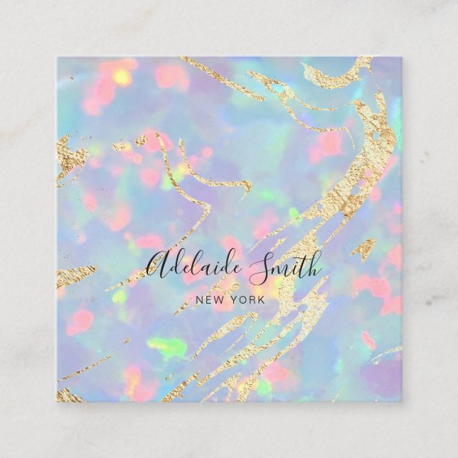 Carte De Visite Carré FAUX holographique opale texture gemstone (Devant)