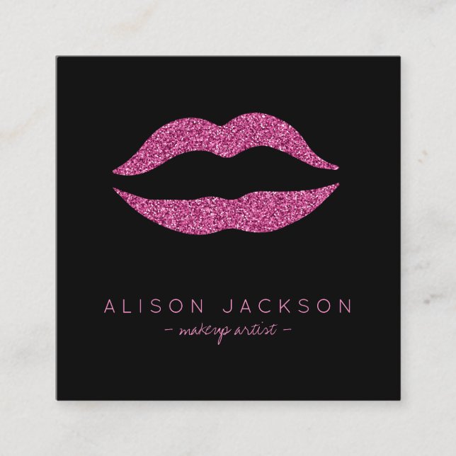 Carte De Visite Carré Faux parties scintillant lèvres roses chaudes sur  (Devant)