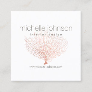 Carte De Visite Carré Faux Rose Gold Sea Fan Coral Designer d'intérieur