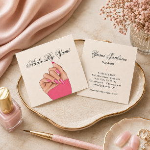 Carte De Visite Carré Féminin Rose Unique Ongles Manucure Beauté