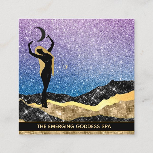 Carte De Visite Carré *~* Femme Déesse Ombre Moon Denim Parties scintill (Devant)