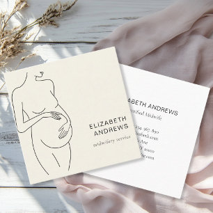 Carte De Visite Carré Femme Enceinte Simple Moderne Beige