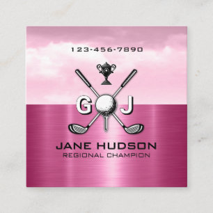 Carte De Visite Carré Femme golfeuse design élégant de monogramme