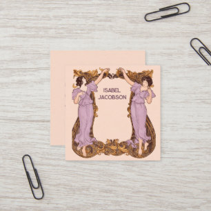 Carte De Visite Carré Femmes Art Nouveau Cadre Floral Décoratif Vintage