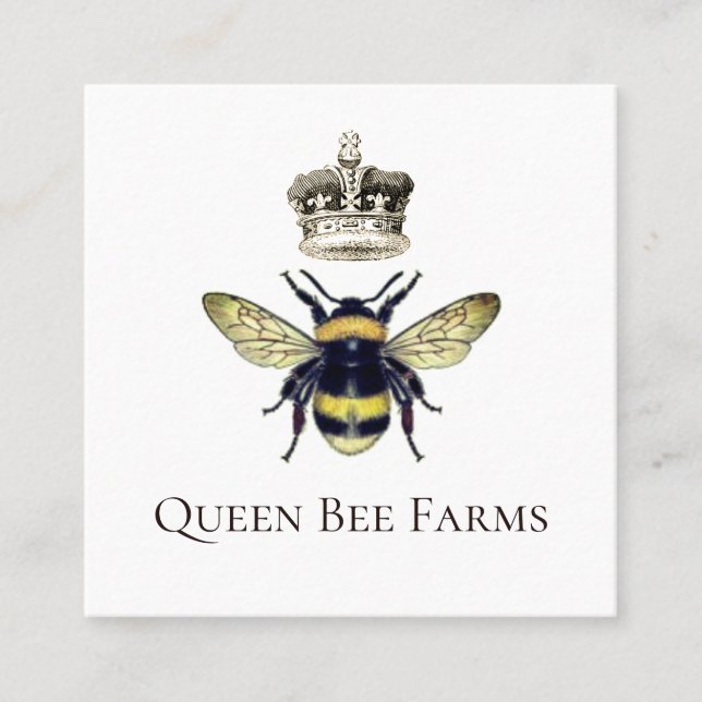 Carte De Visite Carré Ferme d'apiculteur de l'abeille Queen Bee Crown Ho (Devant)