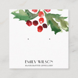 CARTE DE VISITE CARRÉ FESTIVE CHRISTMAS HOLLY BERRY STUD EARRY EARRY