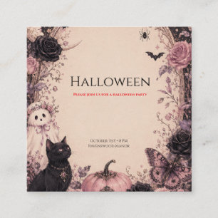 Carte De Visite Carré Fête d'Halloween Élégante aux Thèmes Botaniques So
