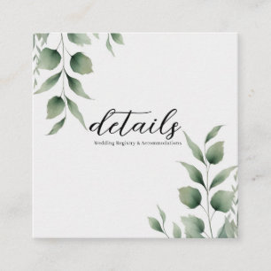 Carte De Visite Carré Feuillage minimaliste pour les détails de mariage