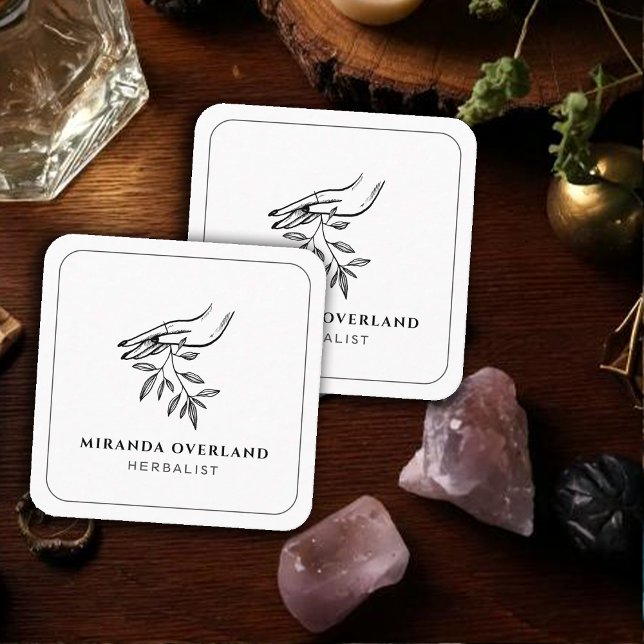 Carte De Visite Carré Feuilles botaniques uniques de naturopath herbalis (Créateur téléchargé)