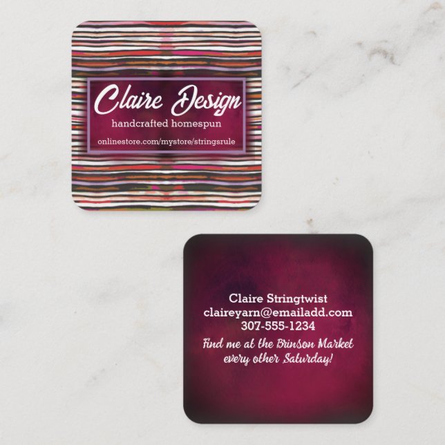 Carte De Visite Carré Fil tricot tricot crochet homespun artisanat busi (Devant / Derrière)