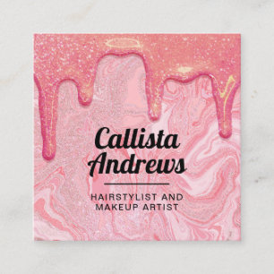 Carte De Visite Carré Fille Chic Parties scintillant rose gouttes de mar