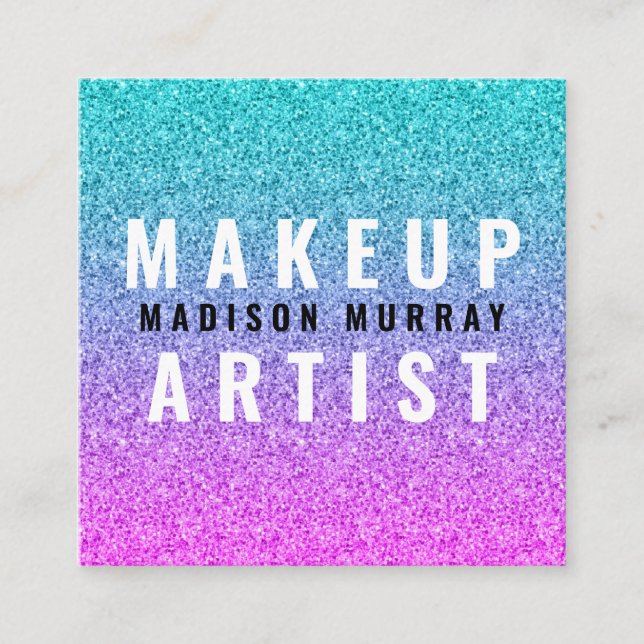 Carte De Visite Carré Fille Glam rose bleu violet Parties scintillant Om (Devant)